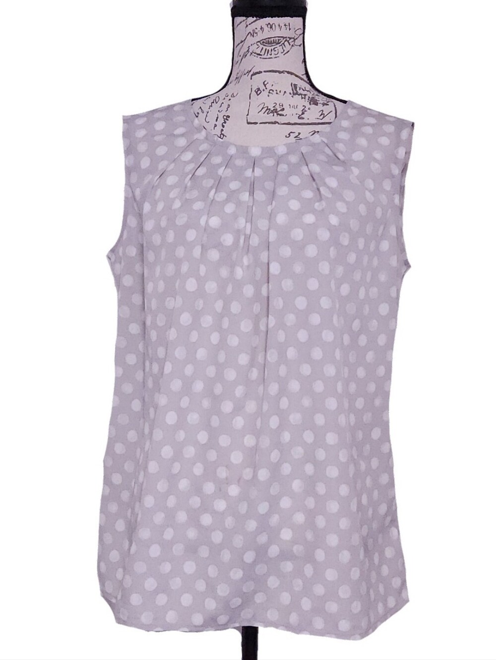 Merona Light Gray Sleeveless Polka Dot Blouse  XL EUC